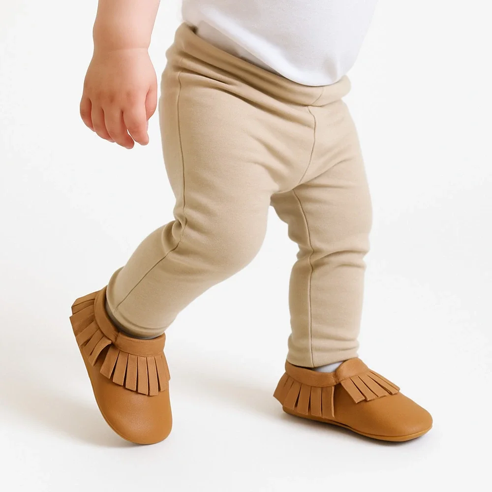 NWT Genuine Leather Baby Moccasins – Classic Tan Fringe - 12-18 Months